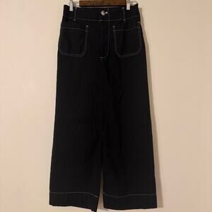 Maeve The Colette Wide Leg Crop Pant in Black Womens Size 31 Cotton Linen Blend
